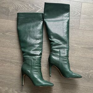 Aldo Green Snake Print Knee-High Boots